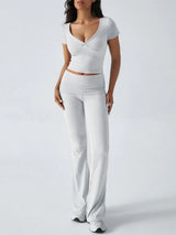 Devine Short Sleeve Top and Bootcut Legging Set - Trendsi - Flyclothing LLC