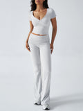 Devine Short Sleeve Top and Bootcut Legging Set - Trendsi