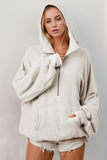 Double Take Full Size Half Zip Long Sleeve Hoodie with Kangaroo Pocket - Trendsi