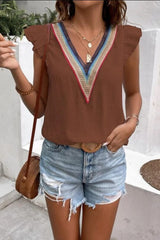 Full Size Ruffled V-Neck Cap Sleeve Blouse - Trendsi