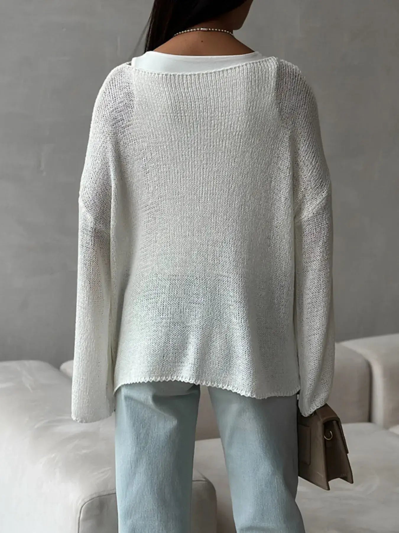 Boat Neck Knit Cover Up with Relaxed Fit - Trendsi - Flyclothing LLC