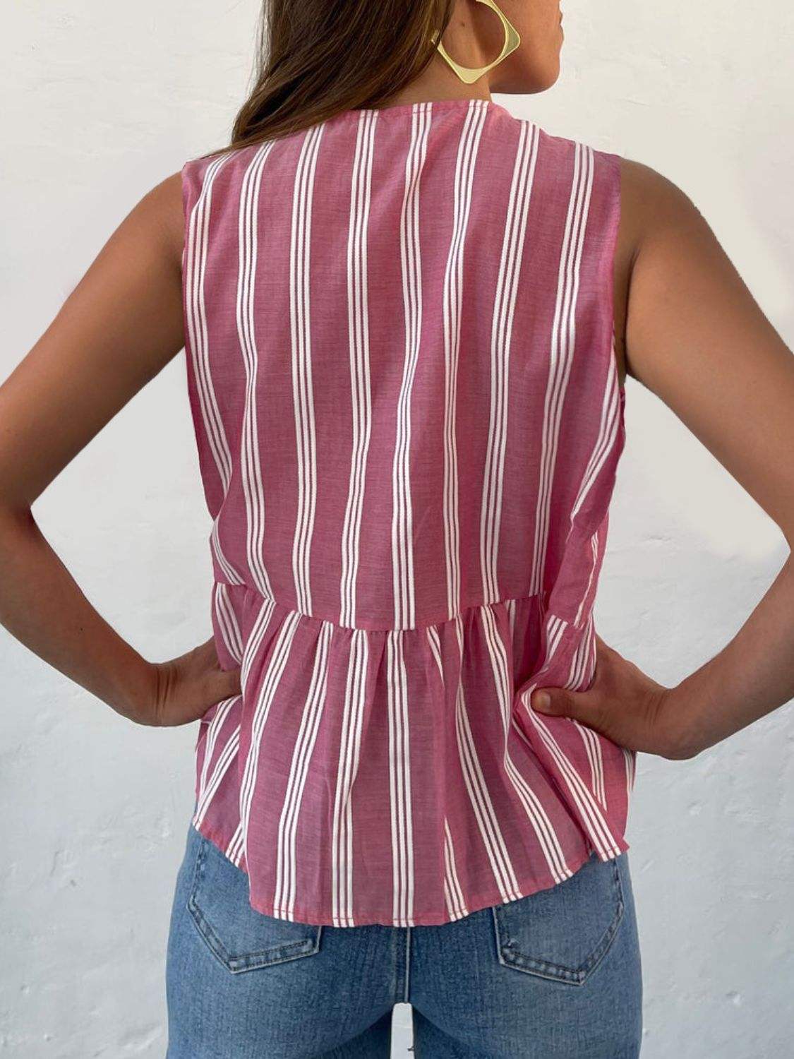 Tied Striped Round Neck Tank - Trendsi - Flyclothing LLC