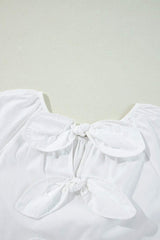 Bow Round Neck Three-Quarter Sleeve Blouse - Trendsi - Flyclothing LLC