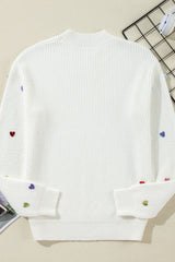 Heart Sequin Round Neck Long Sleeve Sweater - Trendsi