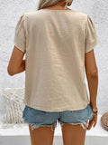 Notched Short Sleeve Blouse - Trendsi