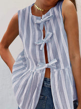 Tied Striped Round Neck Tank - Trendsi - Flyclothing LLC