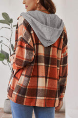 Plaid Button Up Hooded Shacket - Trendsi - Flyclothing LLC