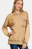 Zenana Exposed Seam Round Neck Dropped Shoulder Sweatshirt - Trendsi - Flyclothing LLC
