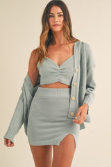 MABLE 3 Pieces Sweater Set with Crop Cami, Mini Skirt, Cardigan - Trendsi