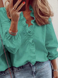 Full Size Ruffled V-Neck Long Sleeve Blouse - Trendsi - Flyclothing LLC