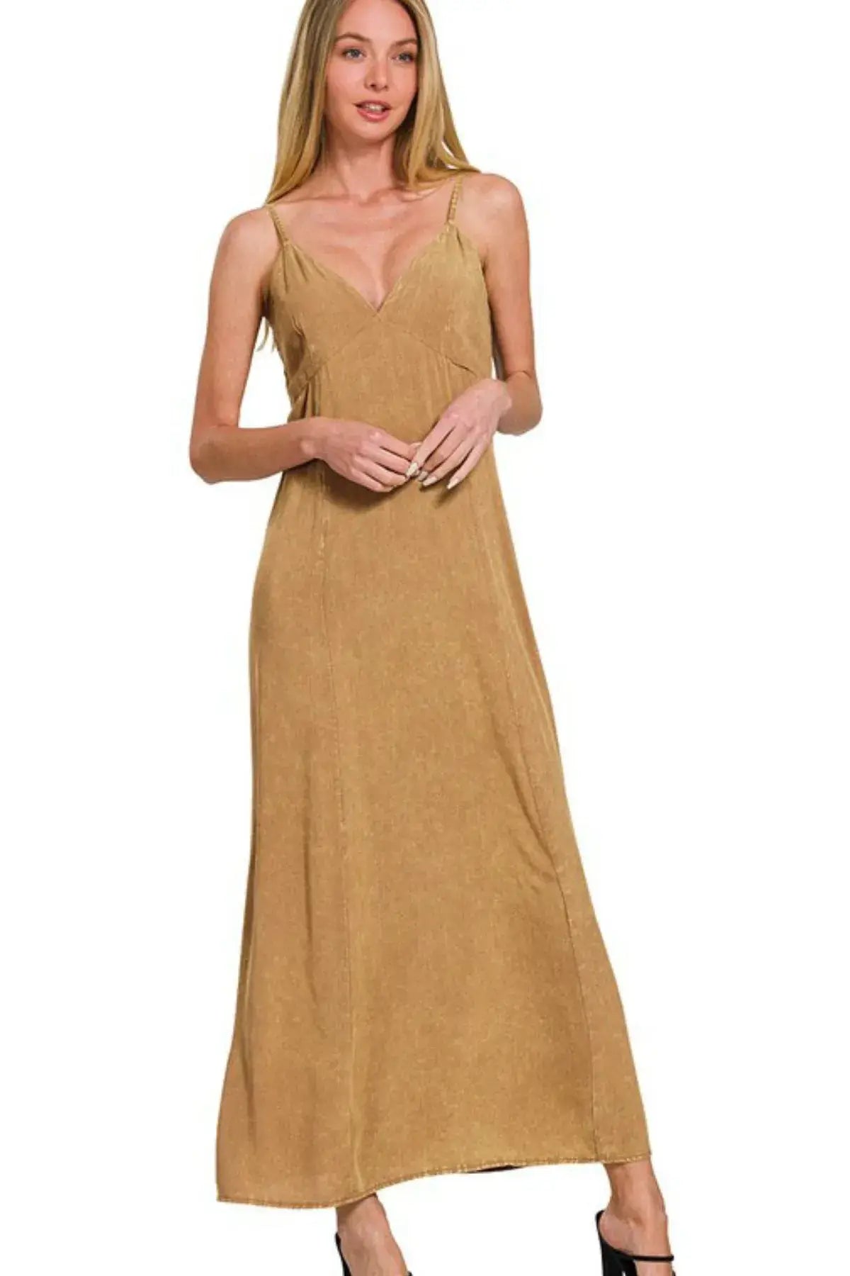 Zenana Mineral Washed Rayon Challis Cami Dress - Trendsi - Flyclothing LLC