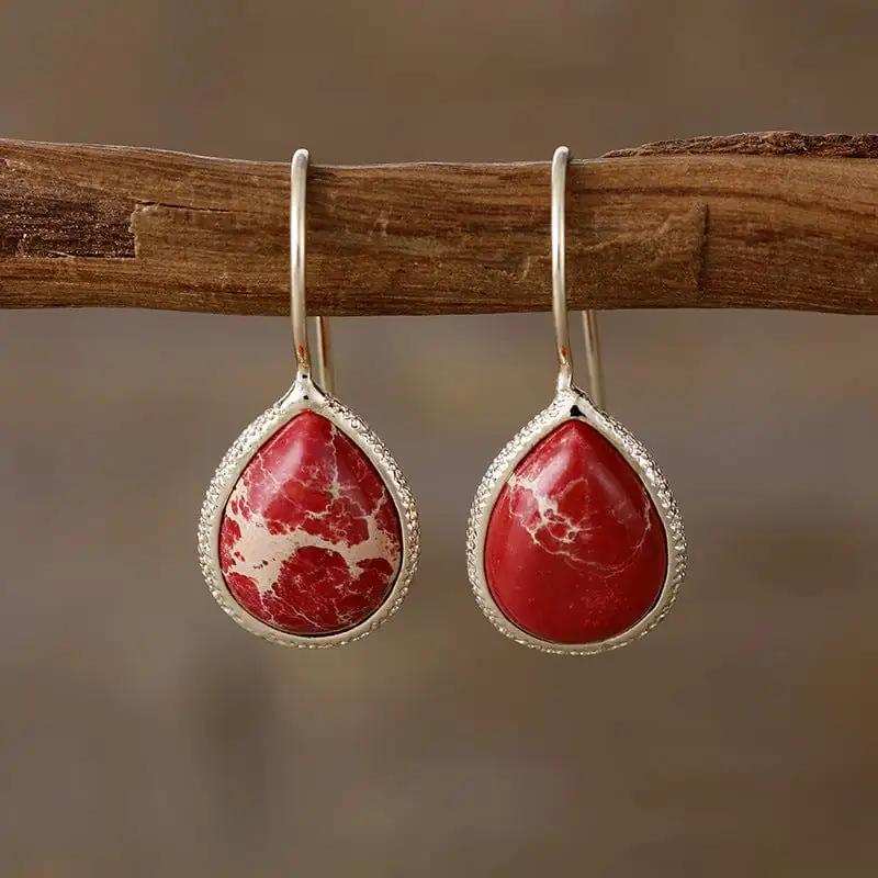 Copper Natural Stone Teardrop Shape Earrings - Trendsi - Flyclothing LLC