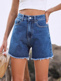 Raw Hem High Waist Denim Shorts - Trendsi - Flyclothing LLC