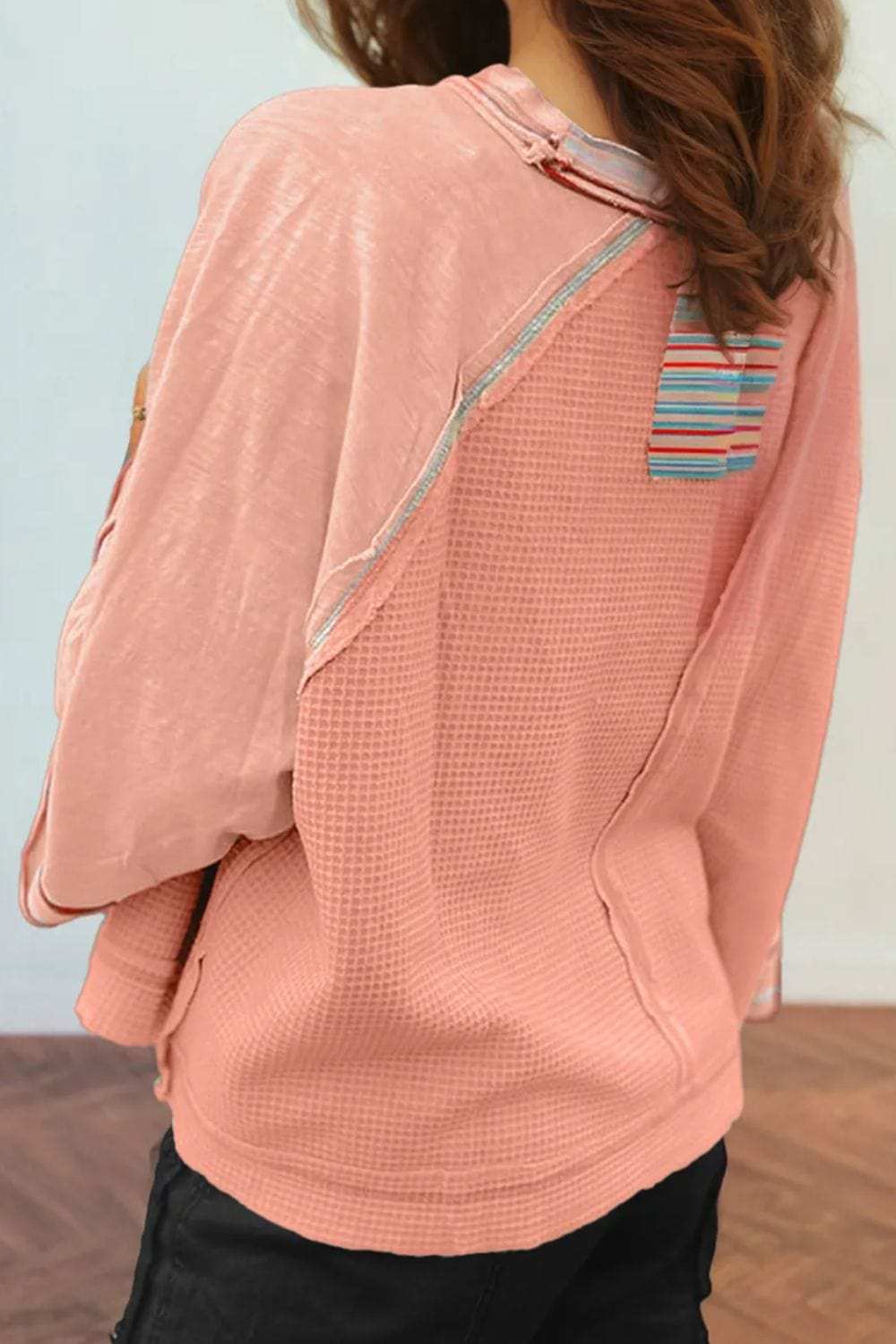 Waffle-Knit Round Neck Long Sleeve Top - Trendsi - Flyclothing LLC