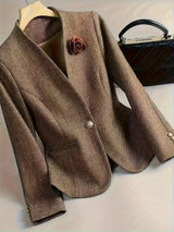 Flower One Button Long Sleeve Blazer - Trendsi - Flyclothing LLC
