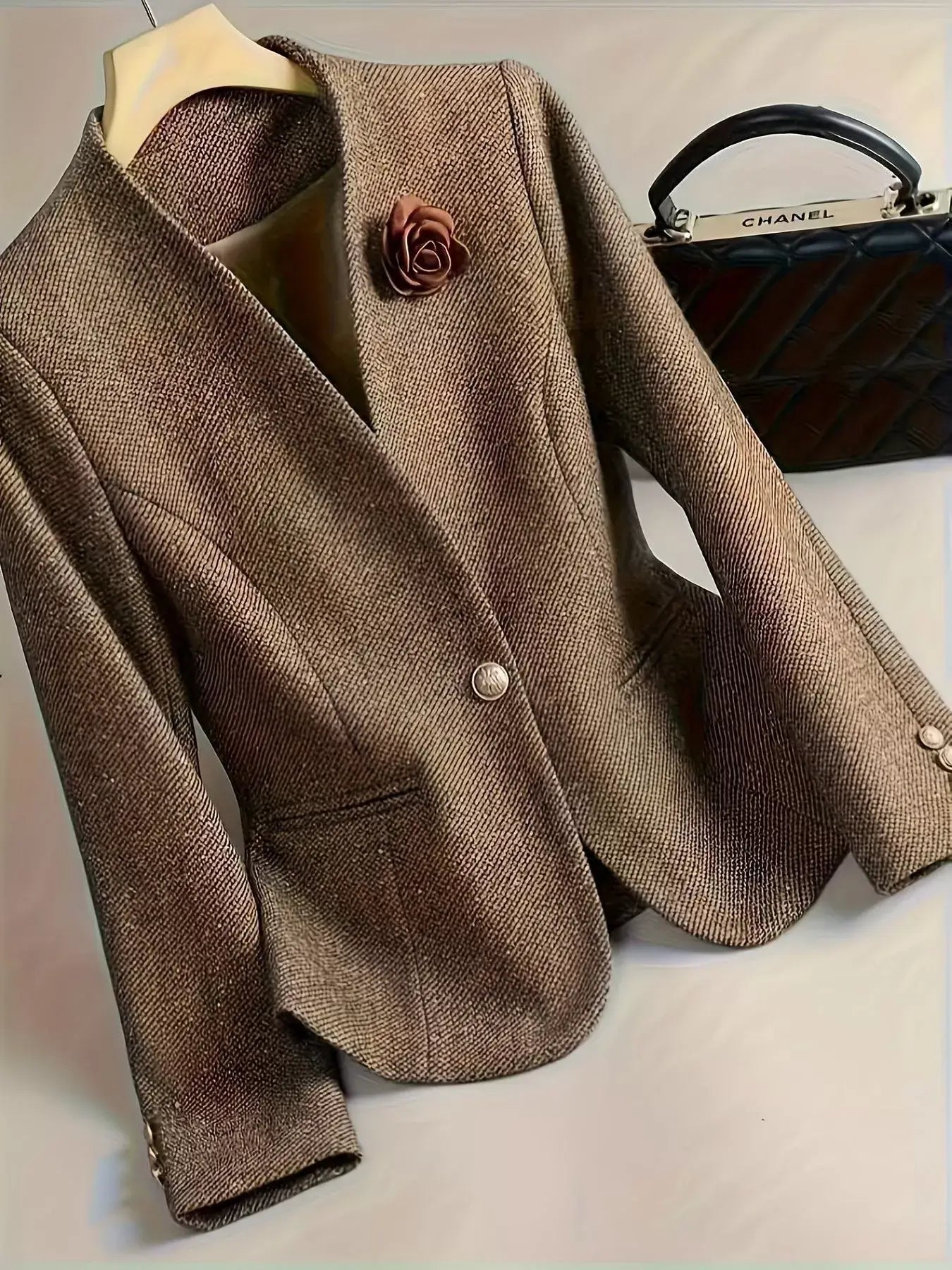 Flower One Button Long Sleeve Blazer - Trendsi - Flyclothing LLC