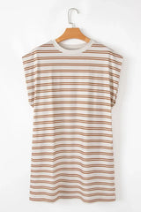 Stripe Round Neck Sleeveless Pocketed Mini Dress - Trendsi - Flyclothing LLC