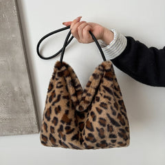 Leopard Furry Shoulder Bag - Trendsi