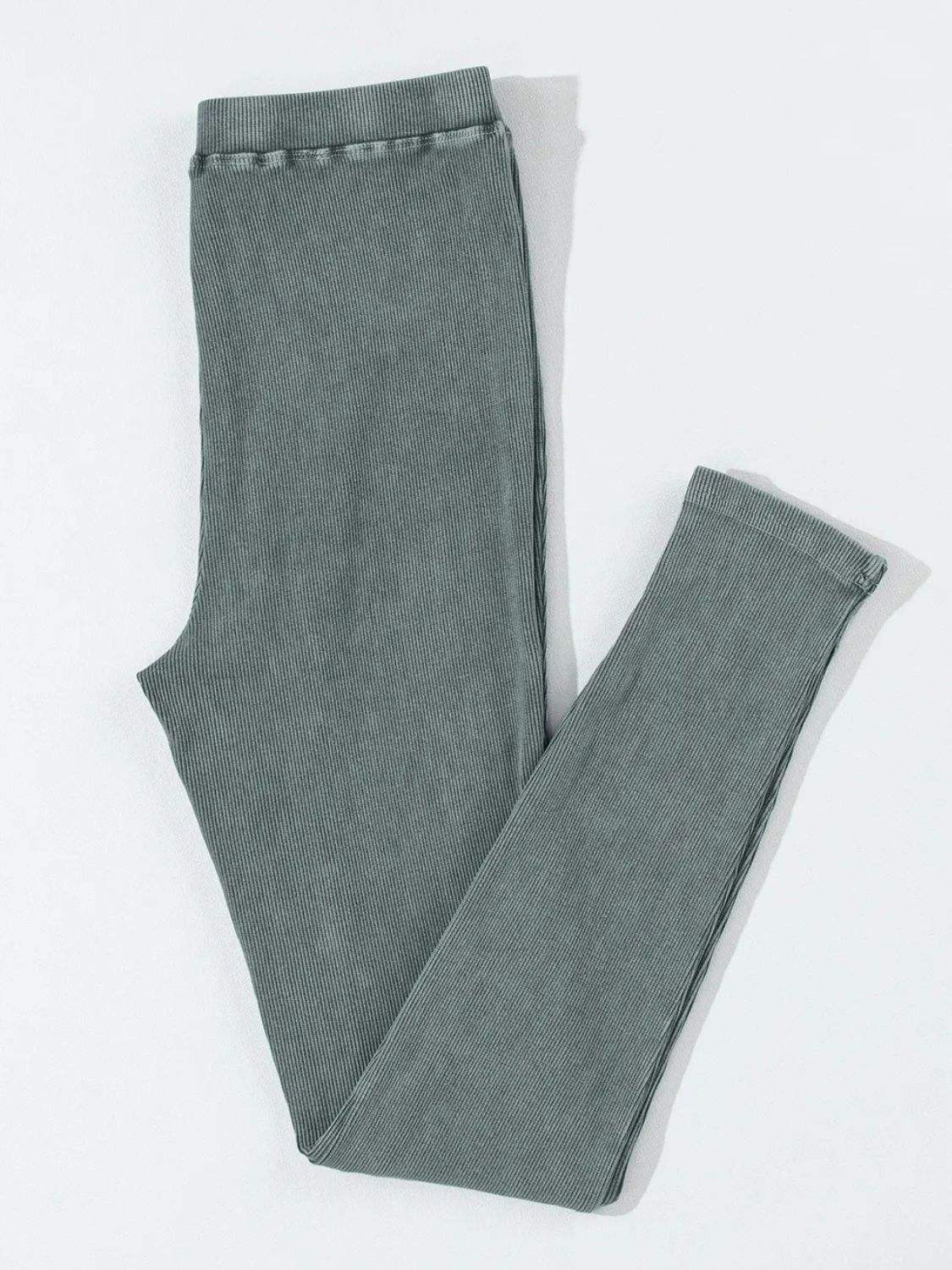 Ribbed Elastic Waist Leggings - Trendsi - Flyclothing LLC