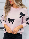 Bow Round Neck Dropped Shoulder Sweater - Trendsi - Flyclothing LLC
