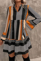 Printed Notched Long Sleeve Mini Dress - Trendsi - Flyclothing LLC