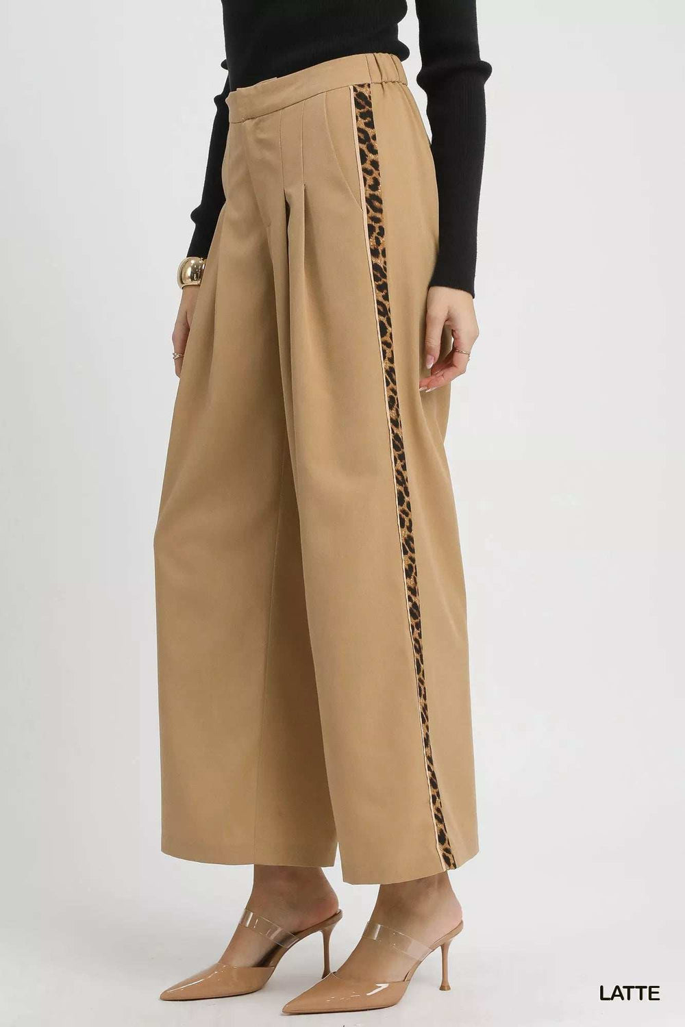 Umgee Front Pleated Wide-Leg Pants with Contrast Trim - Trendsi - Flyclothing LLC