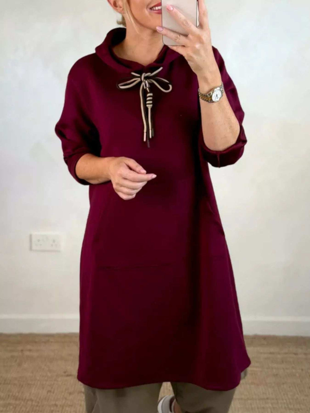 Full Size Casual Drawstring Hooded Sweatshirt Dress Plus Size - Trendsi - Flyclothing LLC