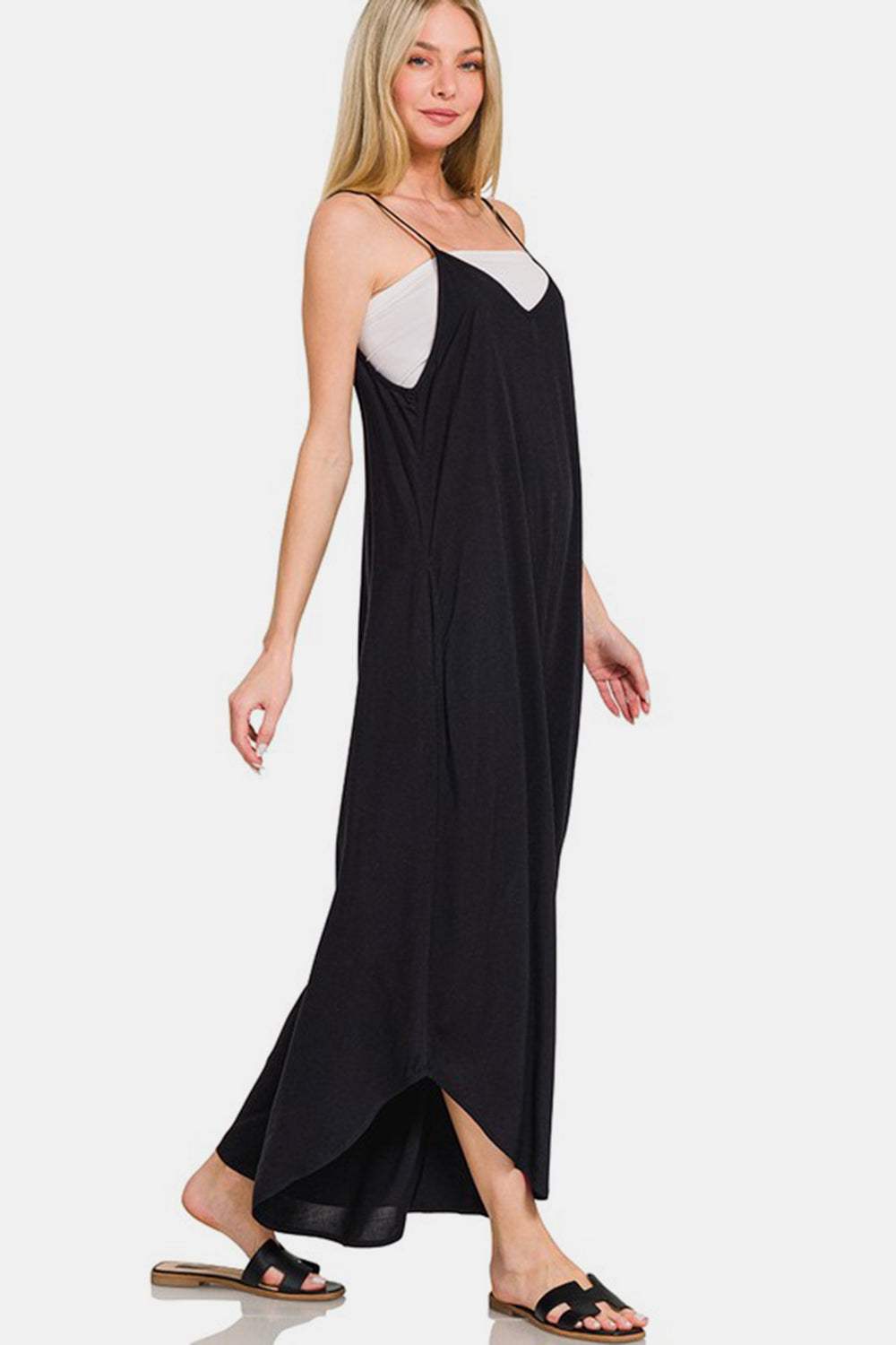 Zenana Spaghetti Strap Wide Leg Overalls with Pockets - Trendsi - Flyclothing LLC