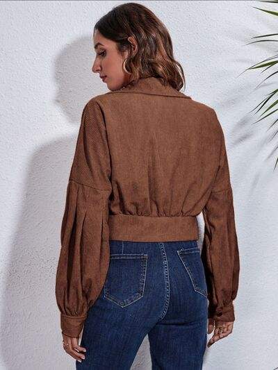 Button Down Collared Neck Cropped Jacket - Trendsi - Flyclothing LLC