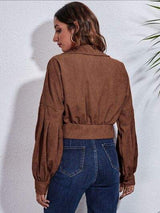 Button Down Collared Neck Cropped Jacket - Trendsi - Flyclothing LLC