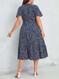 Plus Size Printed V-Neck Short Sleeve Dress - Trendsi - Flyclothing LLC
