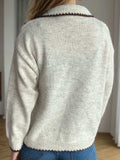 Contrast Trim Quarter Button Long Sleeve Sweater - Trendsi - Flyclothing LLC