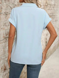 Collared Neck Short Sleeve Blouse - Trendsi - Flyclothing LLC