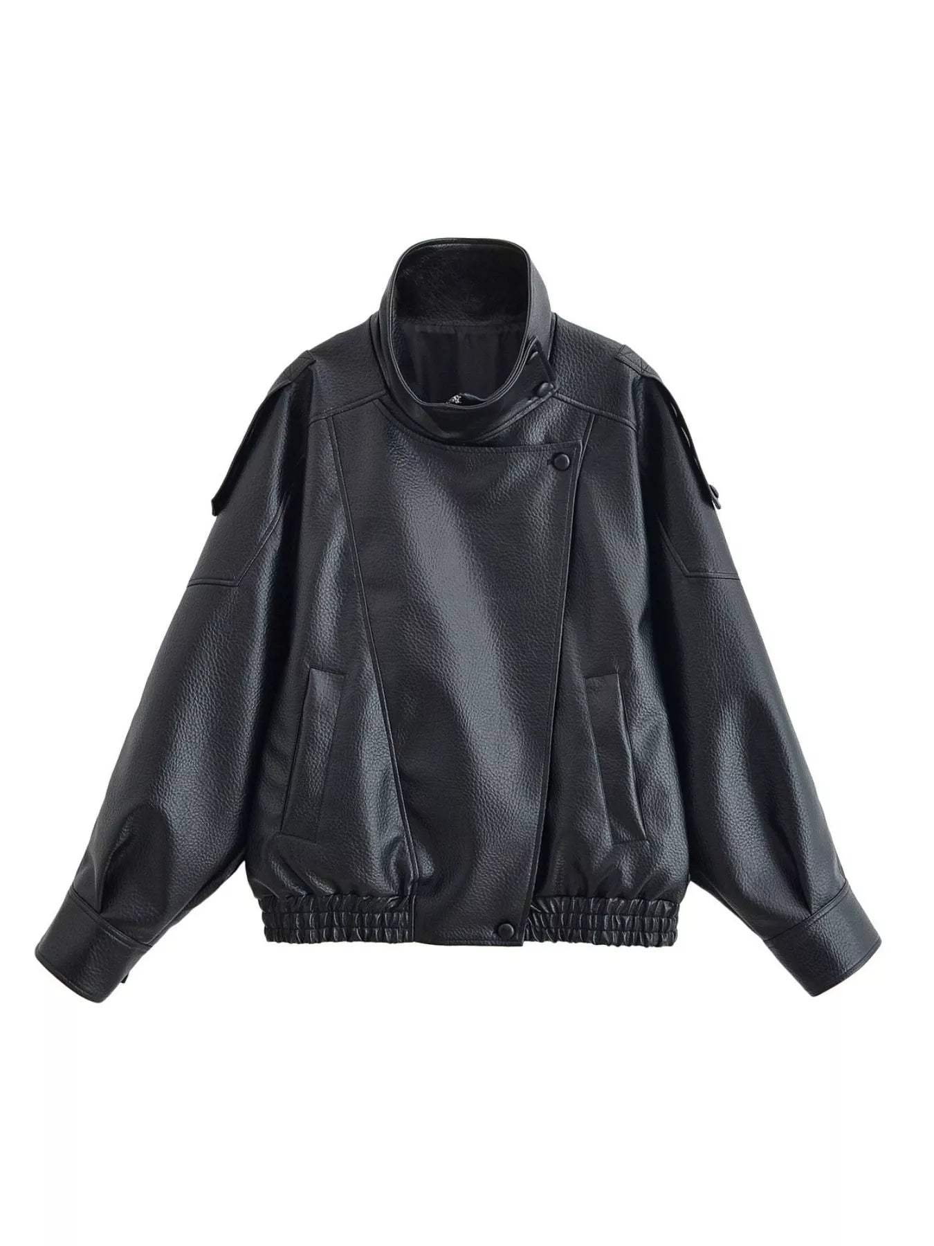 Zip-Up Faux Leather Moto Jacket - Trendsi - Flyclothing LLC