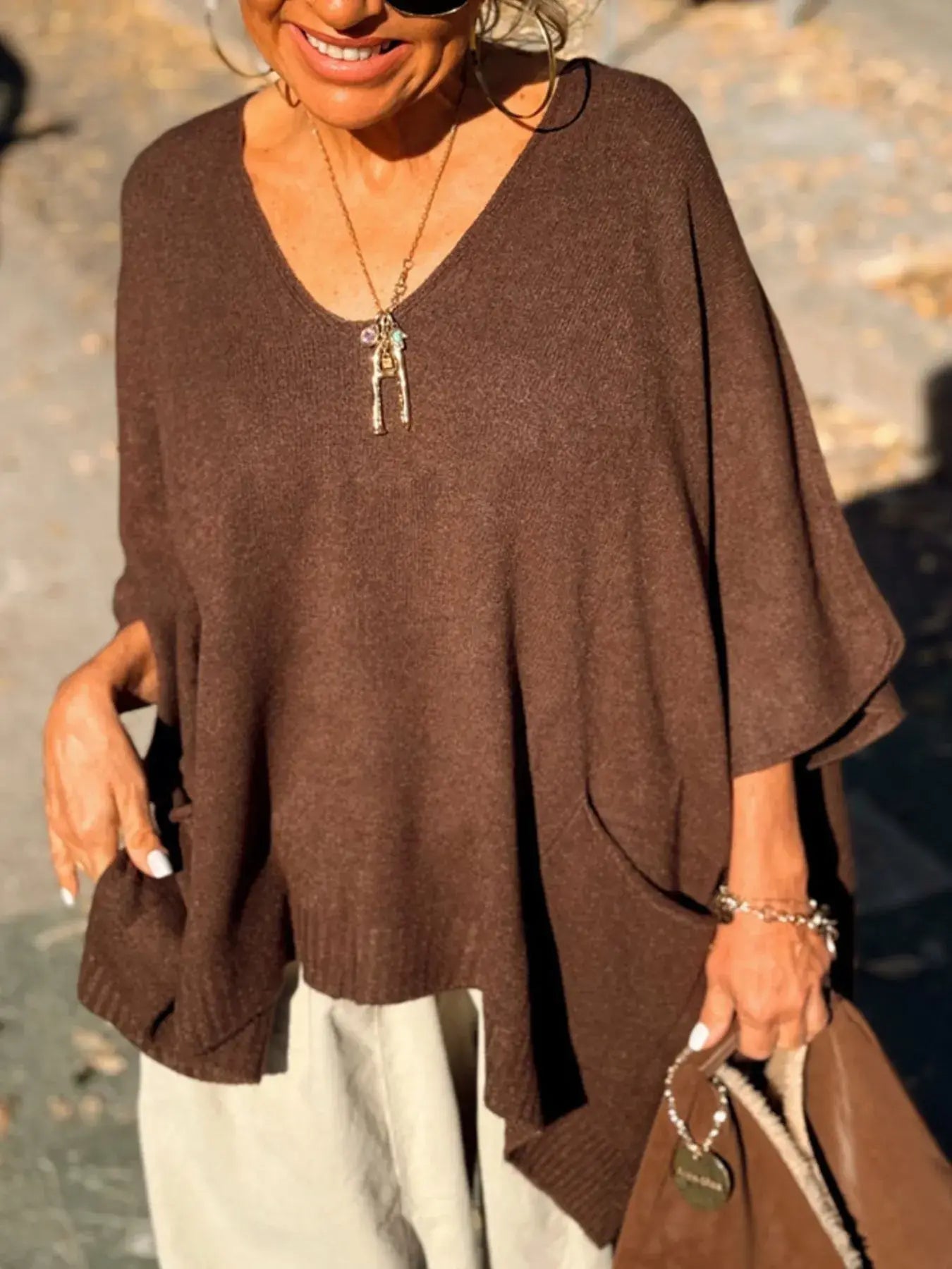 Ribbed Hem V-Neck Sweater - Trendsi - Flyclothing LLC
