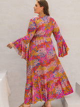 Plus Size Printed V-Neck Long Sleeve Maxi Dress - Trendsi - Flyclothing LLC