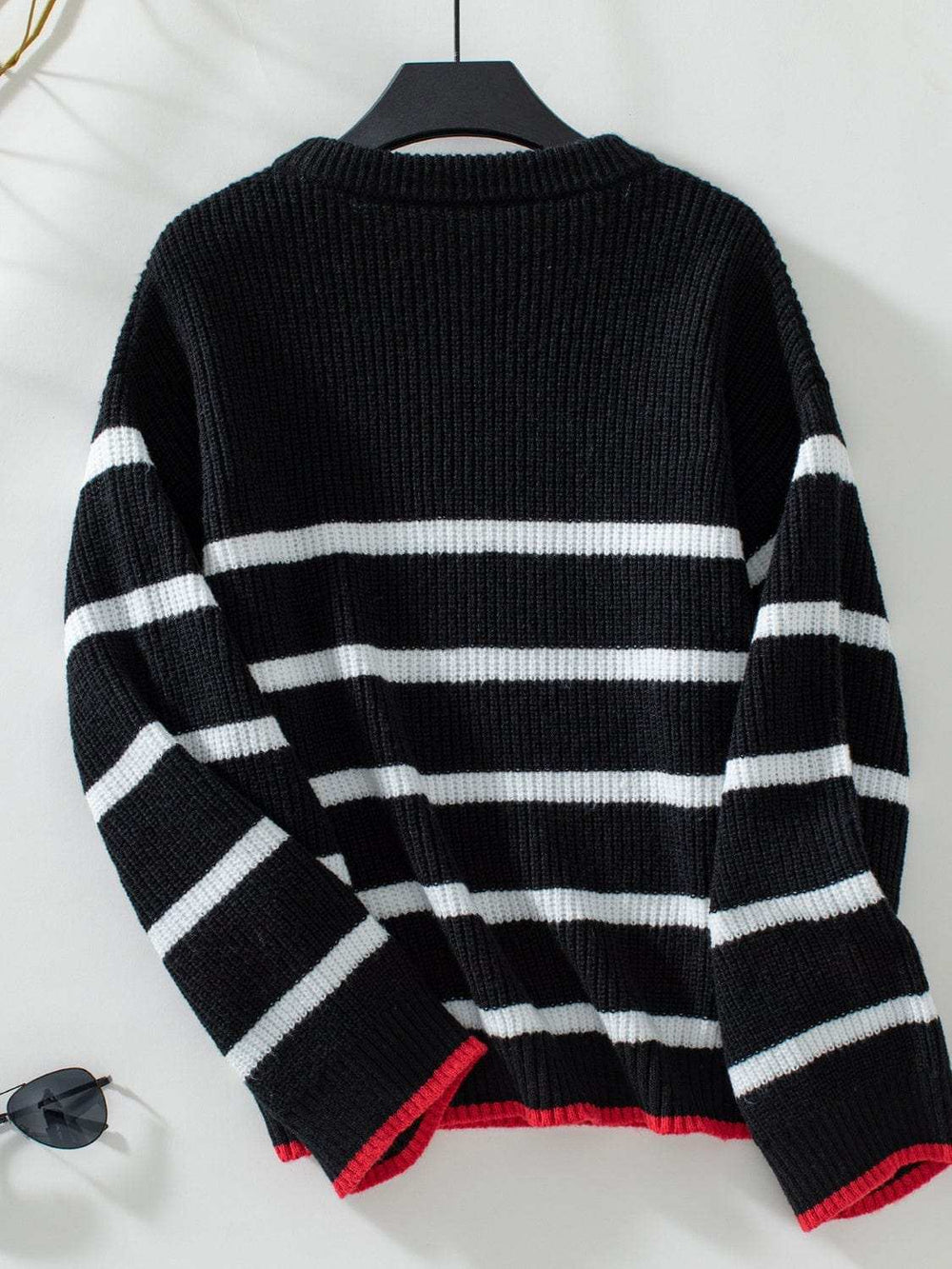 Striped Round Neck Dropped Shoulder Sweater - Trendsi - Flyclothing LLC