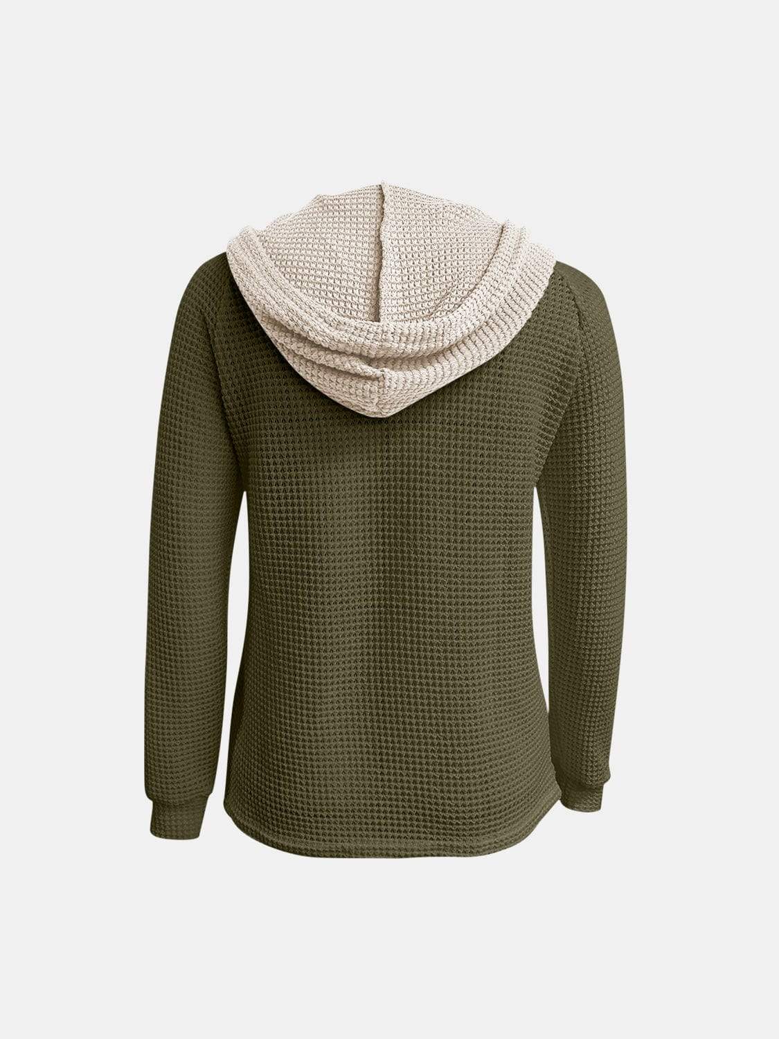 Full Size Waffle-Knit Contrast Long Sleeve Hoodie - Trendsi - Flyclothing LLC