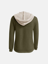 Full Size Waffle-Knit Contrast Long Sleeve Hoodie - Trendsi - Flyclothing LLC