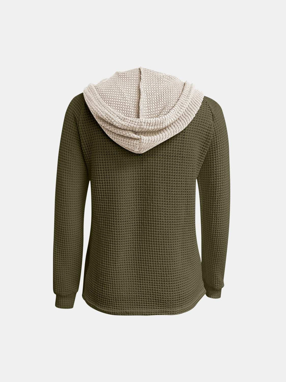 Full Size Waffle-Knit Contrast Long Sleeve Hoodie - Trendsi - Flyclothing LLC