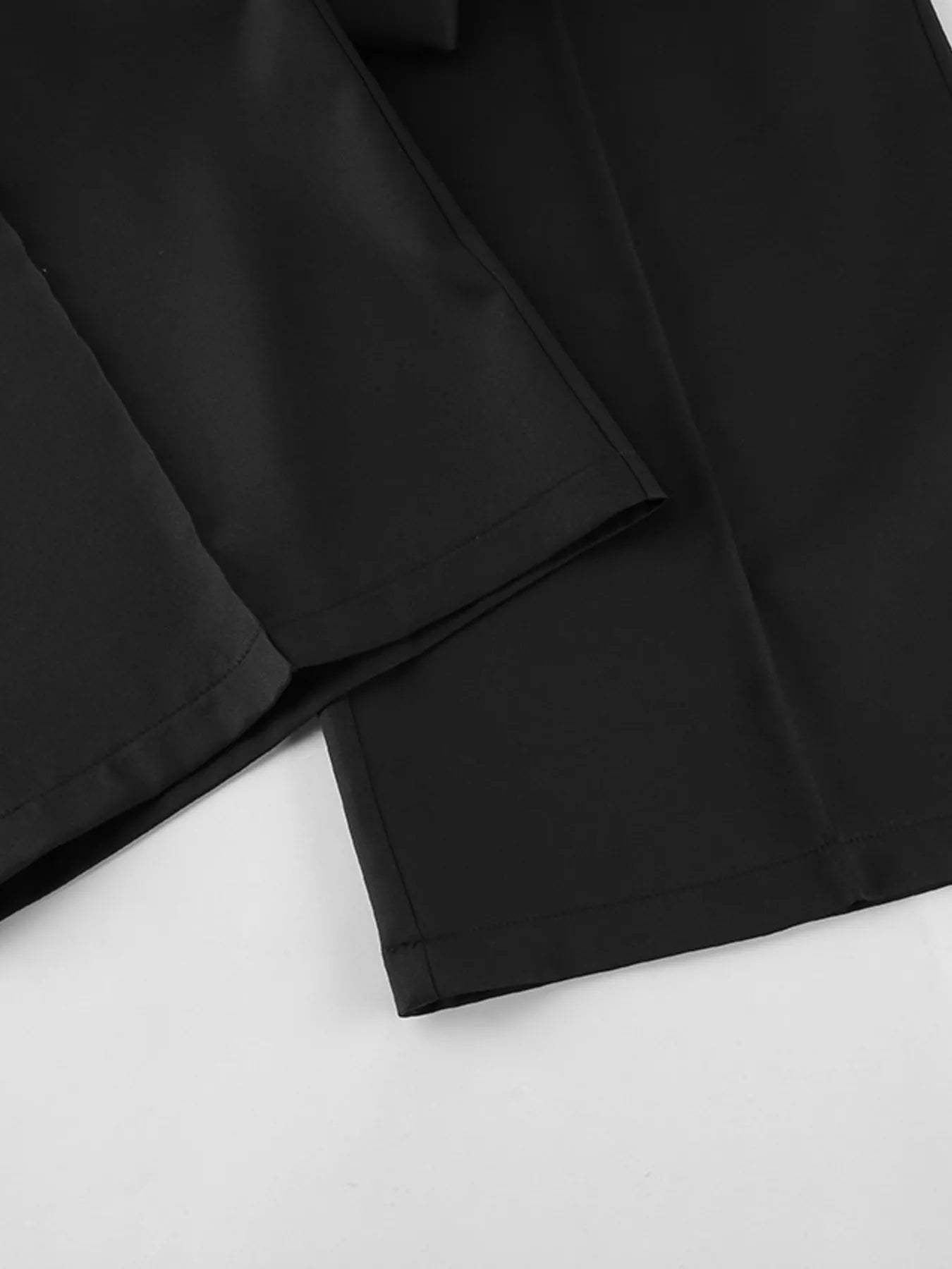 Chic Button Down Pleated Blazer and Wide-Leg Pants Suit Set - Trendsi - Flyclothing LLC