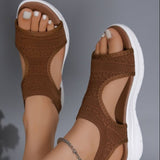 Peep Toe Solid Color Sandals - Trendsi