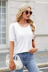 Round Neck Short Sleeve T-Shirt - Trendsi - Flyclothing LLC