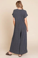 BOMBOM Rib Knit Jumpsuit with Button Detail - Trendsi - Flyclothing LLC