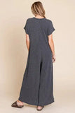 BOMBOM Rib Knit Jumpsuit with Button Detail - Trendsi
