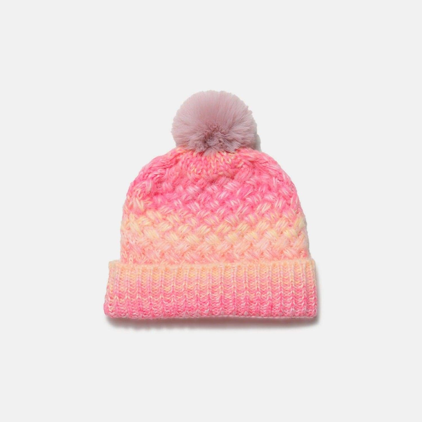 Gradient Knit Hat with Pompom - Trendsi - Flyclothing LLC