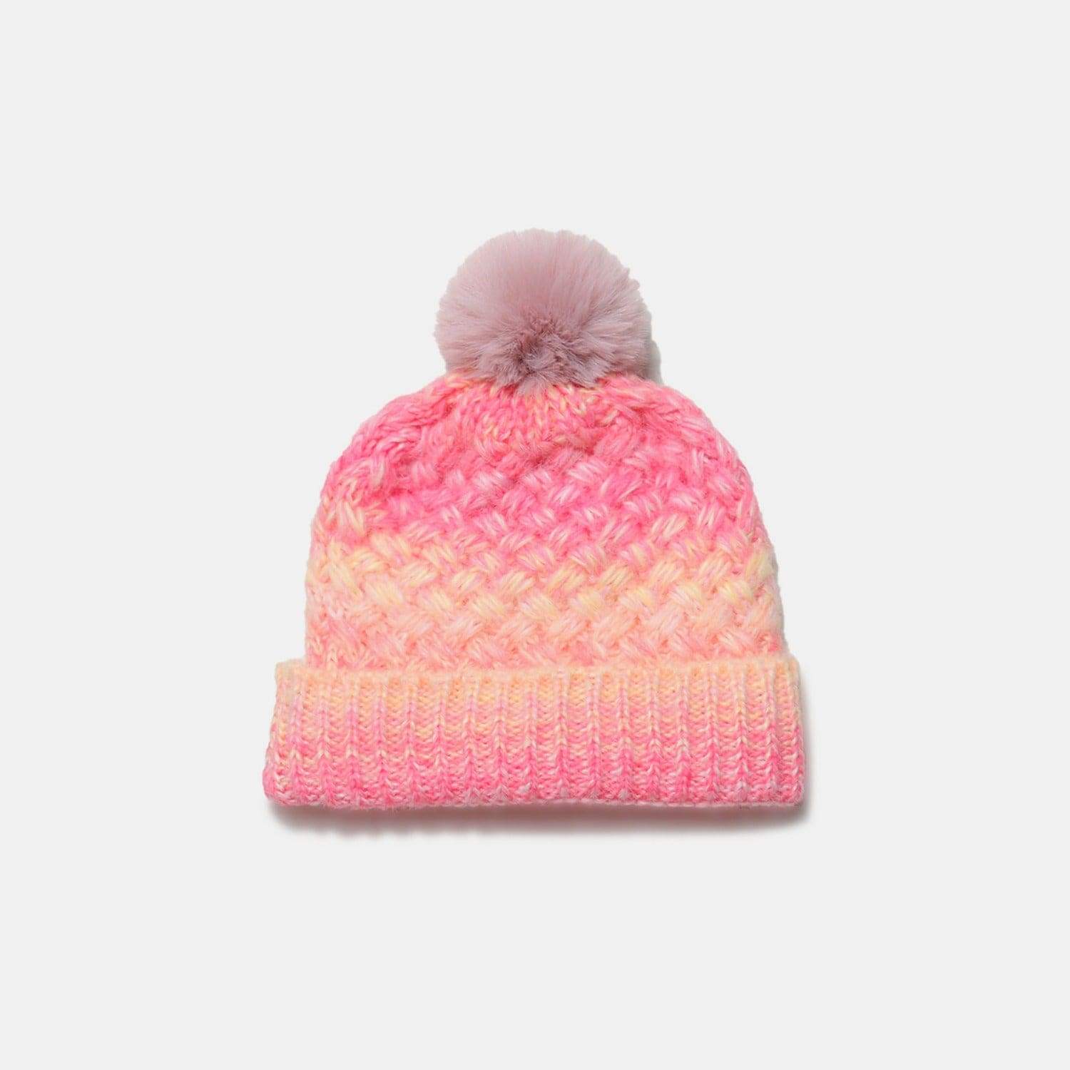 Gradient Knit Hat with Pompom - Trendsi - Flyclothing LLC