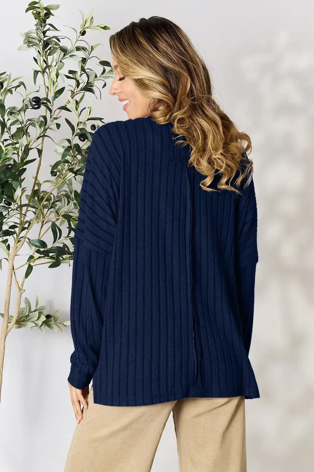 Basic Bae Full Size Ribbed Round Neck Slit Knit Top - ShopBasicbae - Flyclothing LLC