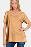 Zenana Full Size Washed Short Sleeve V-Neck T-Shirt - Trendsi