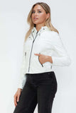 Snobbish Faux Leather Zip Up Drawstring Hooded Jacket - Trendsi - Flyclothing LLC